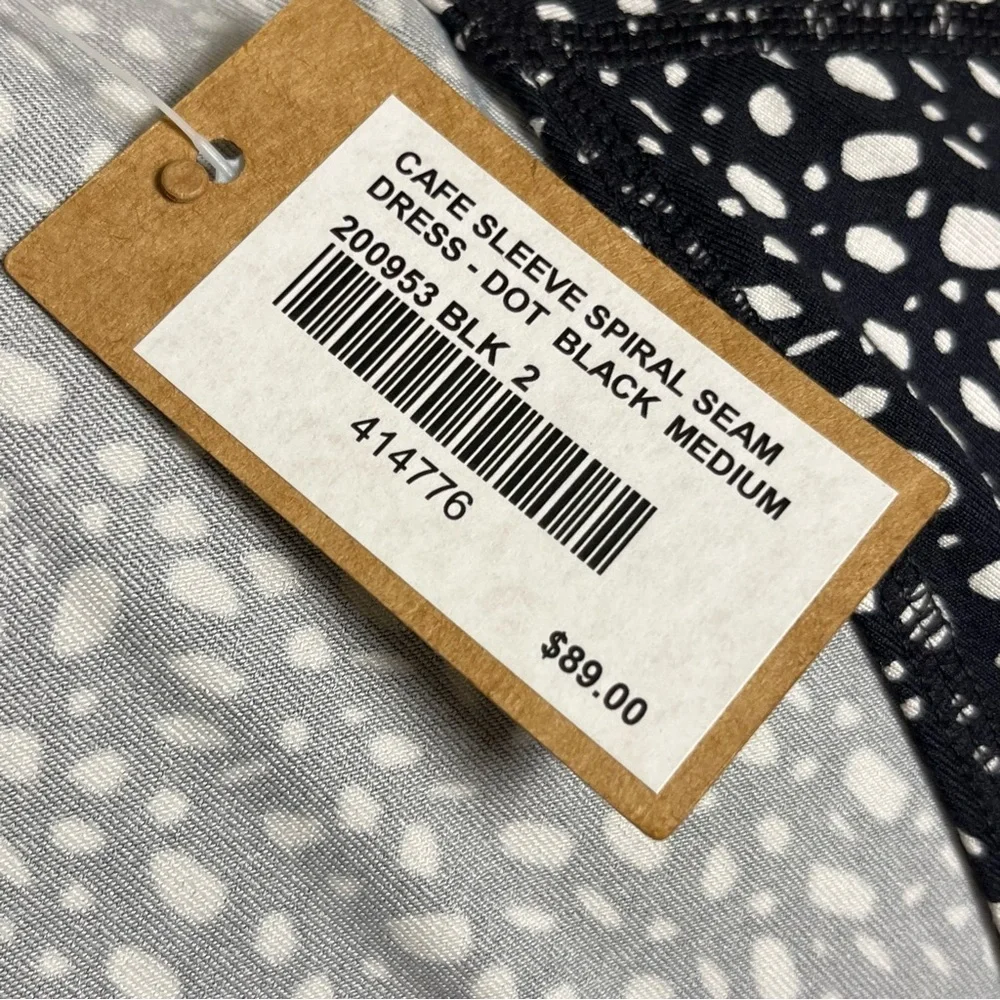 Title Nine NWT Cafe Sleeve Spiral Seam Dress Dot Black White Athleisure Dress M - Picture 10 of 14